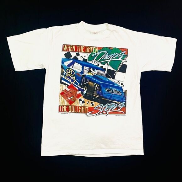 Vintage 1995 Single Stitch“When The Green Drops The Bullshit Stops” Racing Tee - Picture 1 of 7